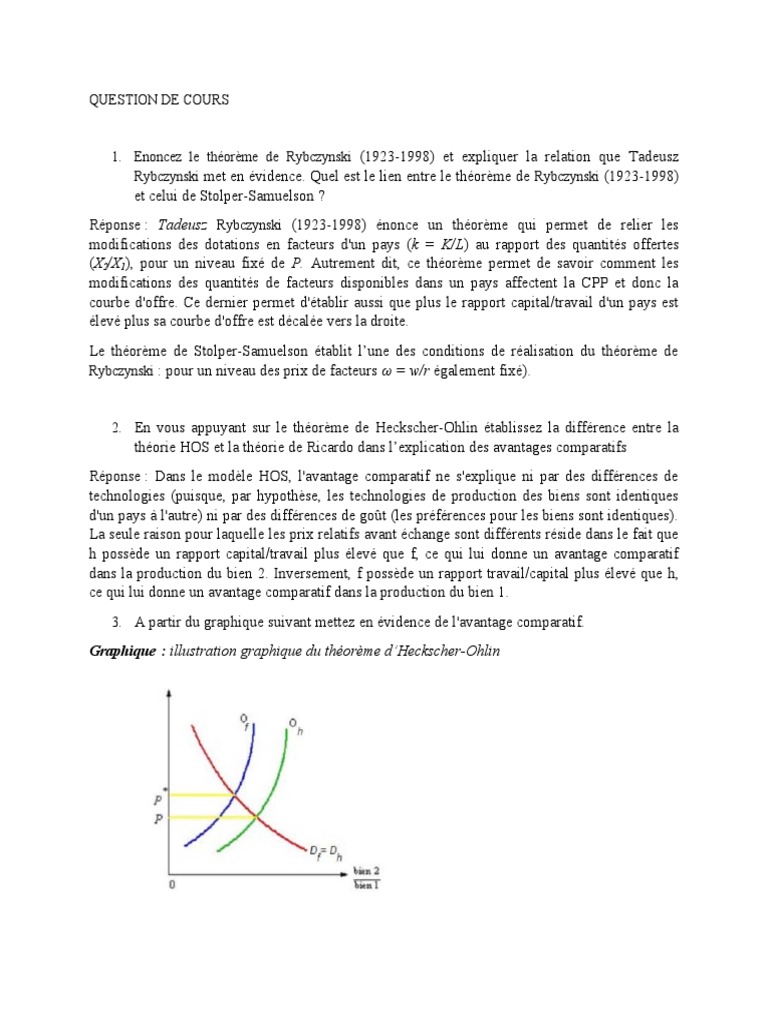 Théorèmes de Rybczynski et Stolper-Samuelson | PDF | Avantage ...