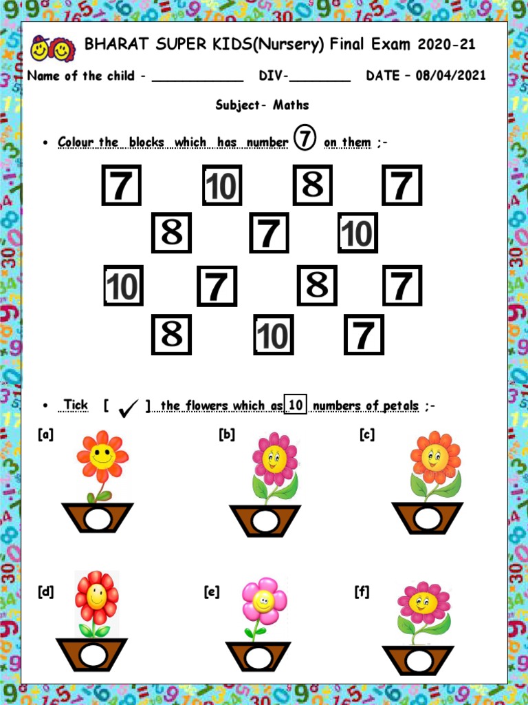 Nursery Maths Final Exam Paper 2021 | PDF | Teaching Methods & Materials