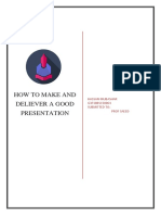 How To Make and Deliever A Good Presentation: Hassan Mubashar G3F18BSCS0064 Submitted To: Prof Saeed