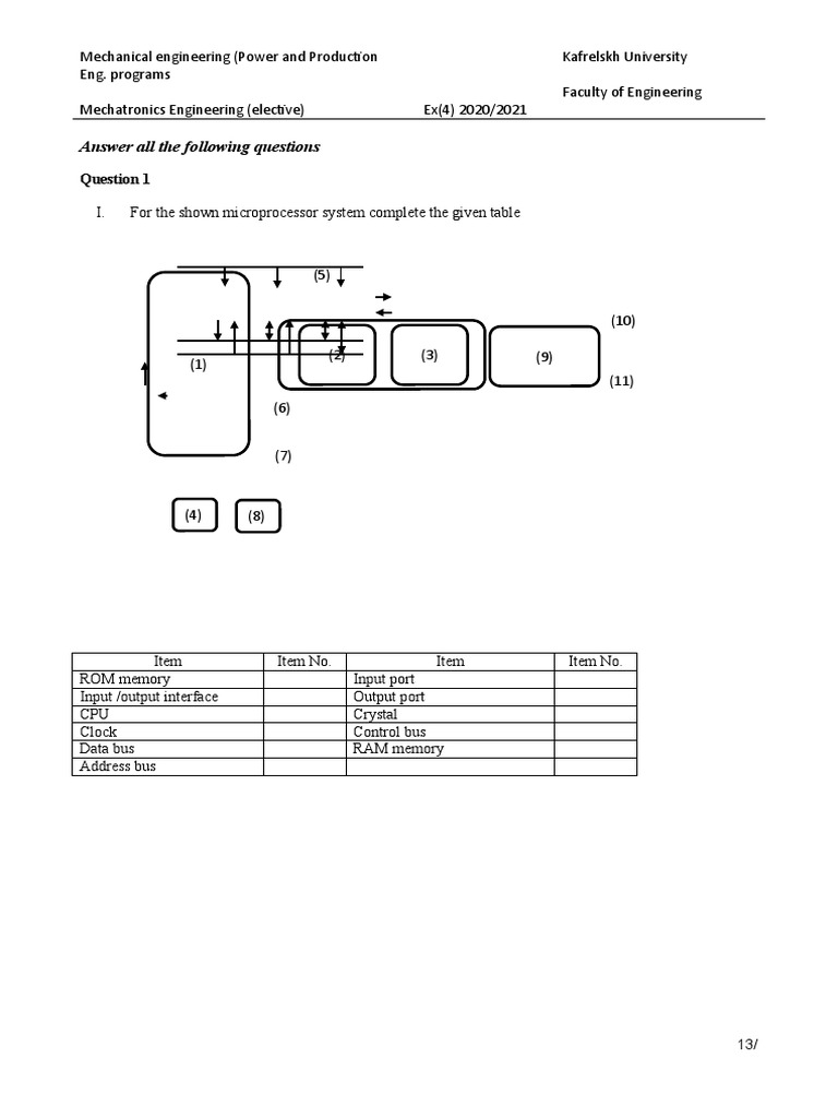 Mechatronics Engineering Exam Questions | PDF | Input/Output ...