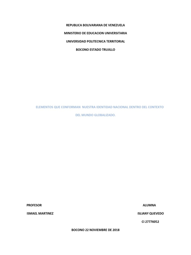 Elementos que conforman la identidad nacional venezolana en el contexto de la globalización