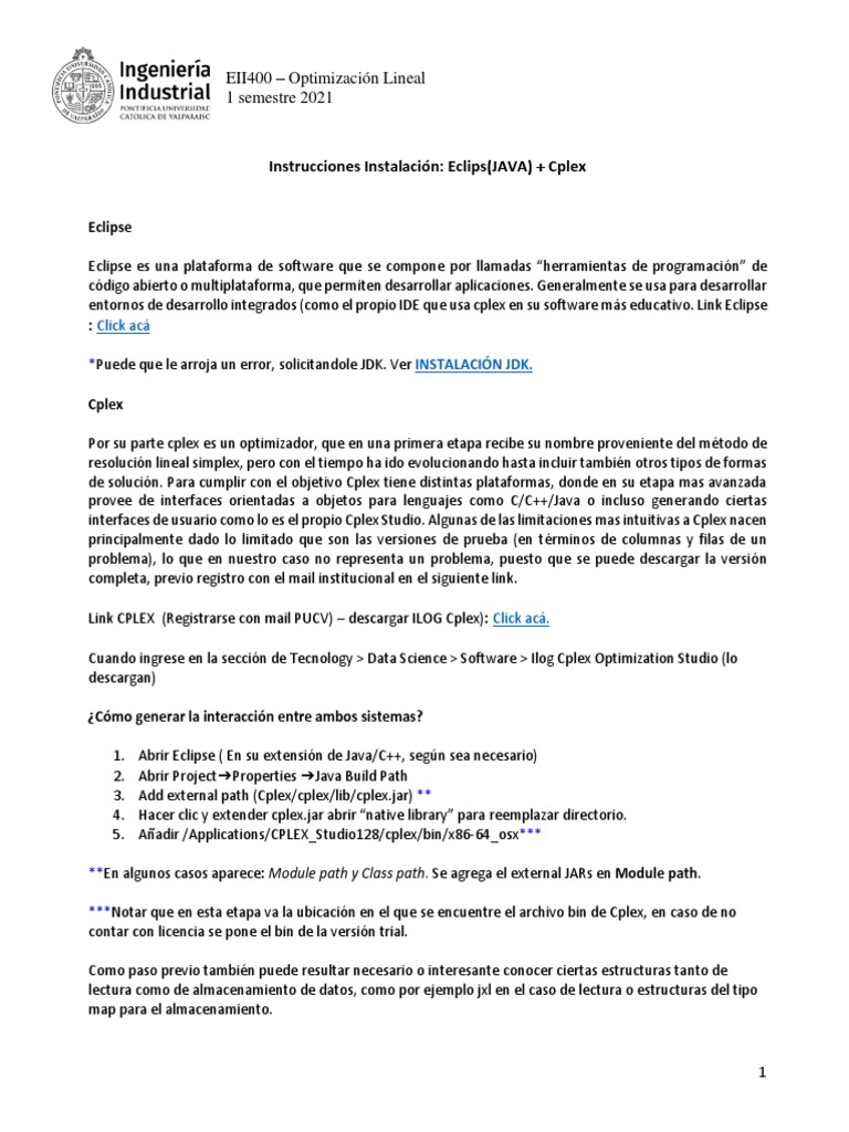 Instrucciones Java + Cplex | PDF | Eclipse (software) | Java (lenguaje ...