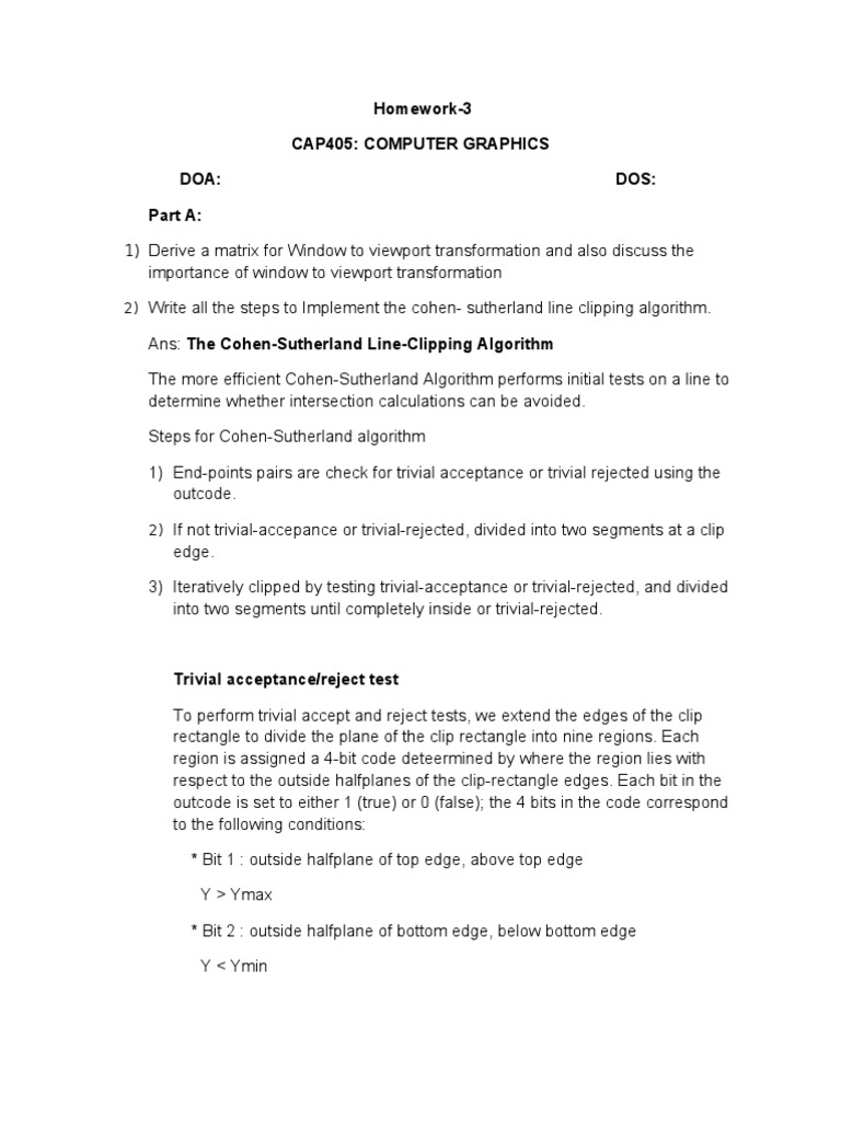 Homework-3 Cap405: Computer Graphics Doa: Dos: Part A | PDF | Computer ...