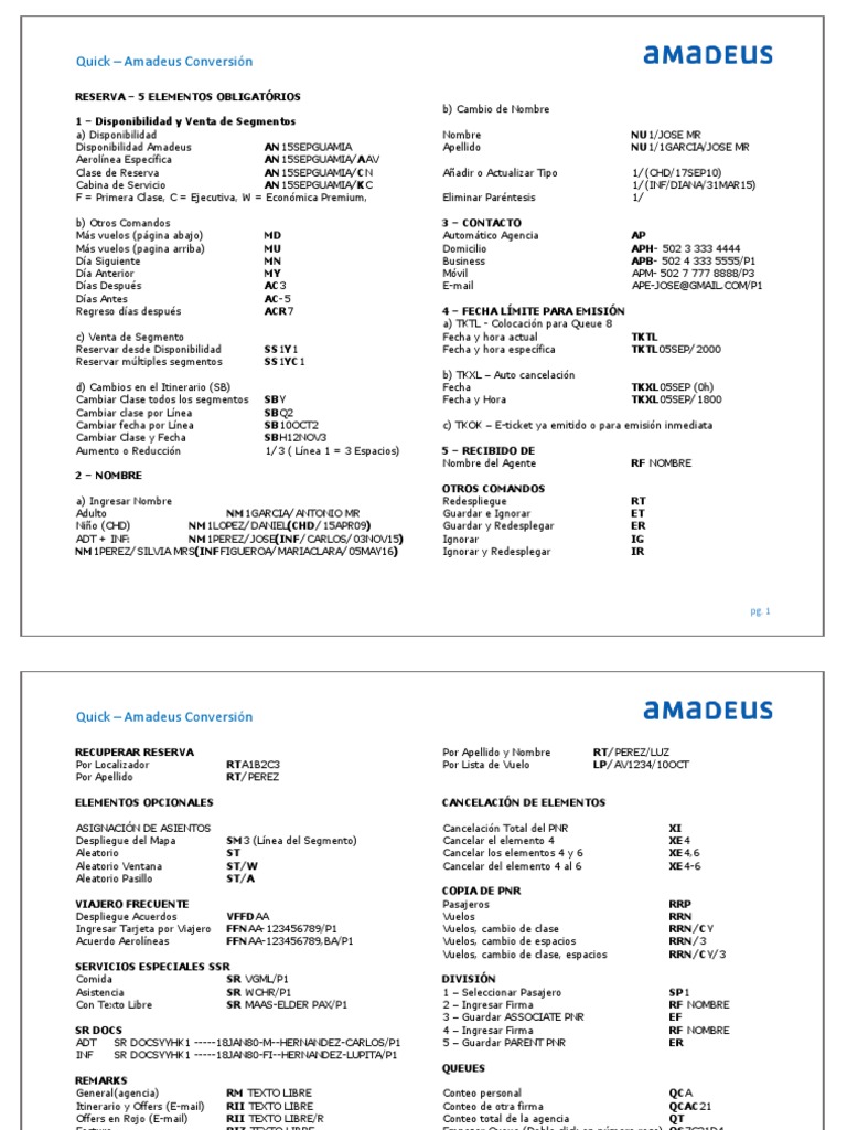 Comandos Esenciales de Amadeus | PDF | aerolíneas | Compañías de transporte