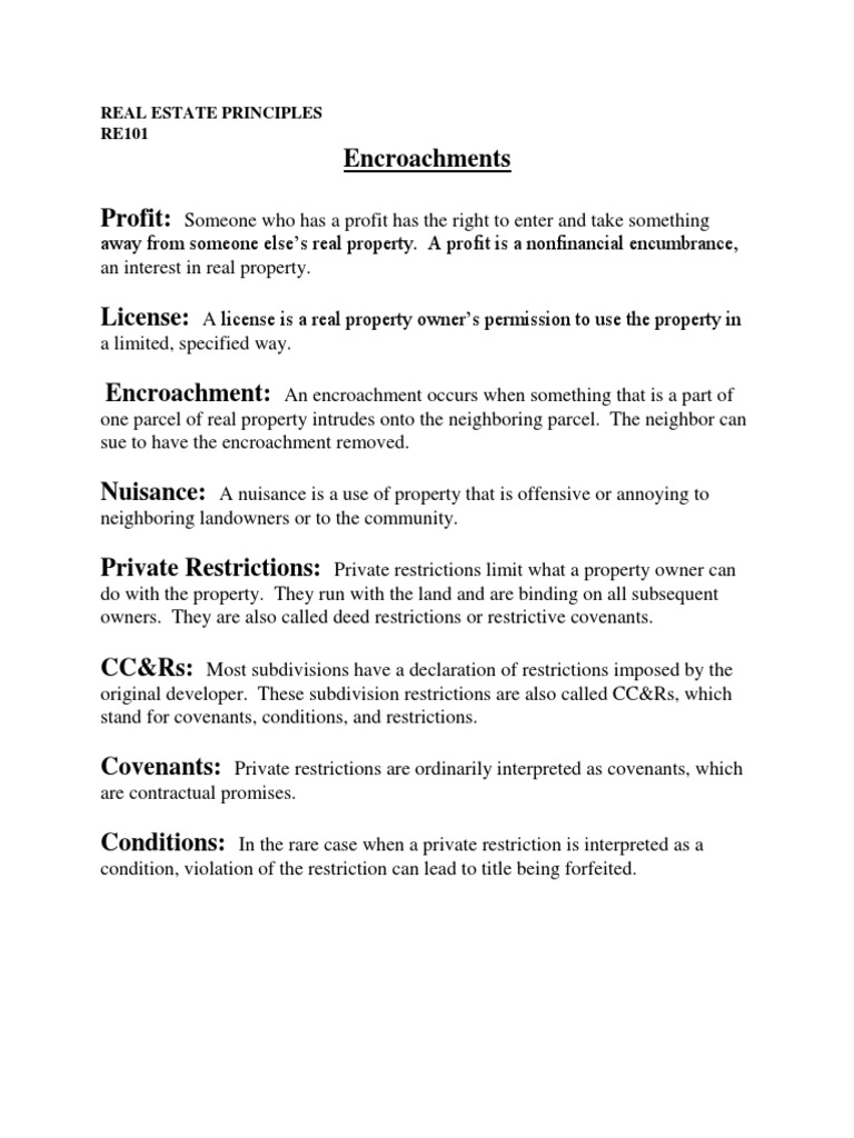 Real Estate Principles: Encroachments Explained | PDF