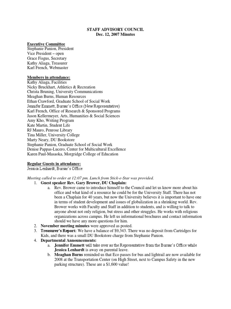 Staff Advisory Council Meeting Minutes | PDF