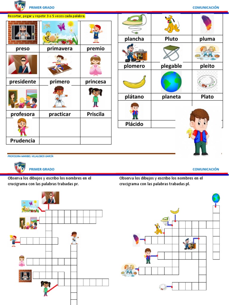 Actividades con sílabas trabadas pl y pr | PDF