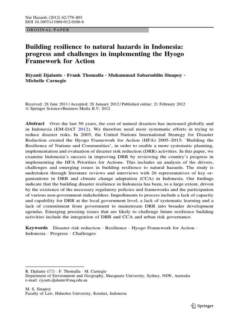 Indonesia's Progress on Hyogo Framework | PDF | Disaster Risk Reduction ...