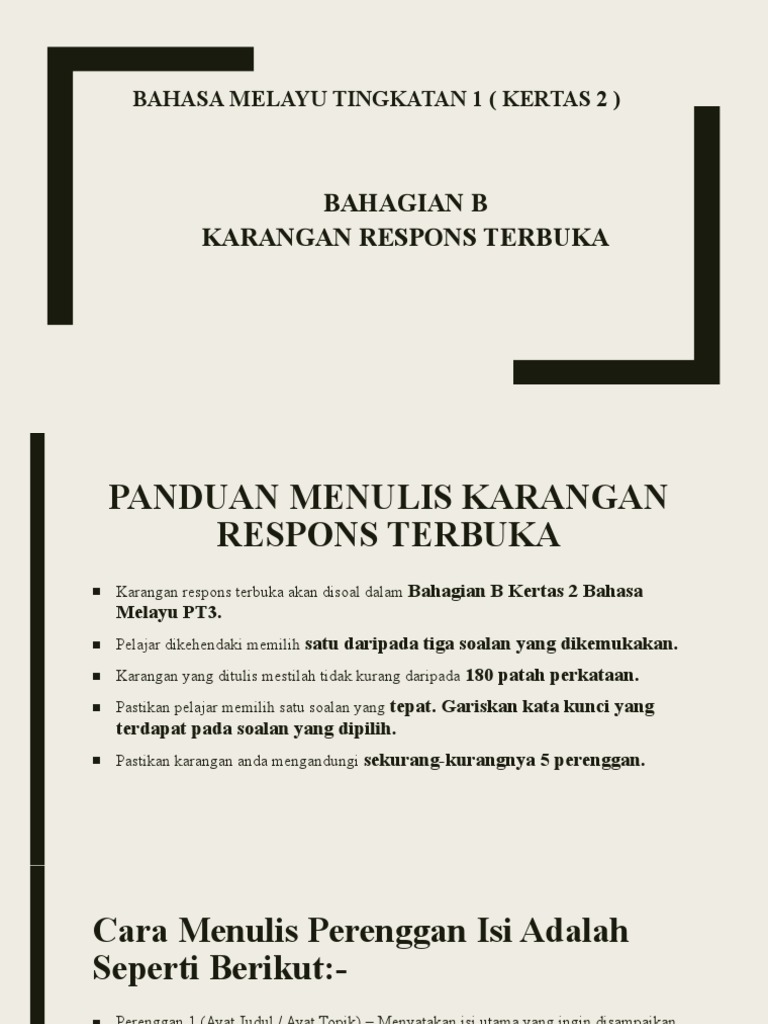 Panduan Karangan Respons Terbuka Tingkatan 1 | PDF