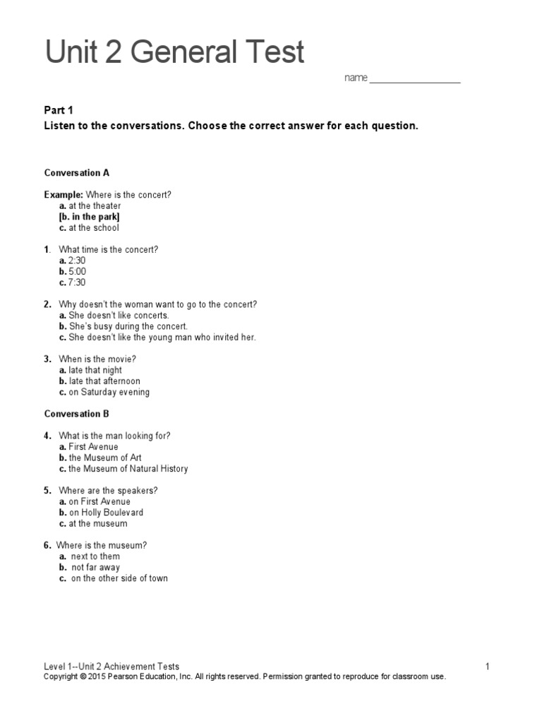 Top Notch 1 Unit 2 Assessment PDF