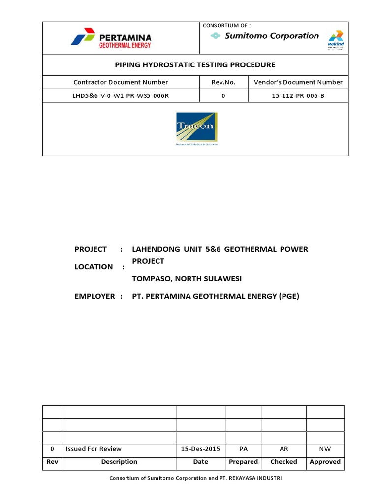 Piping Hydrostatic Test Procedure Rev0 | PDF | Leak | Pipe (Fluid ...