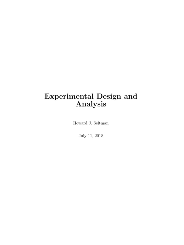 Experimental Design and Analysis | PDF | Analysis Of Covariance ...