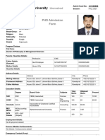 PHD Admission Form: Admit Card No: 121105896