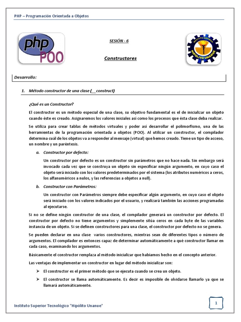 Constructores en PHP: Guía POO | PDF | Constructor (Programación ...