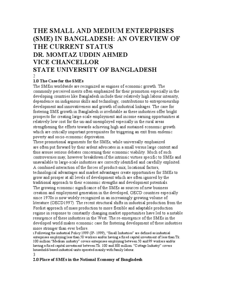 Overview of SMEs in Bangladesh | PDF | Small And Medium Sized ...