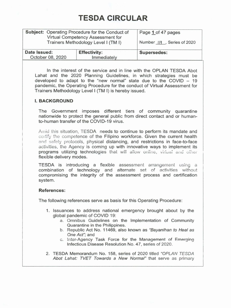 TESDA Circular No. 117-2020 | PDF | Educational Assessment | Competence  (Human Resources)