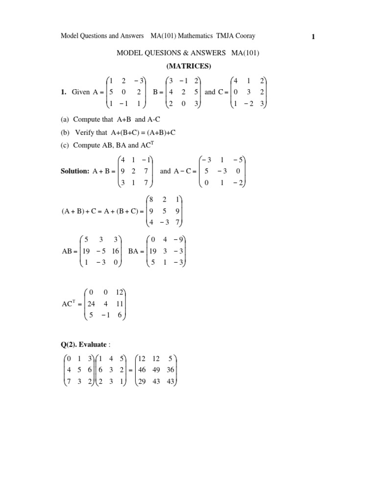 Matrix Operations and Solutions Guide | PDF | Matrix Theory | Algebra