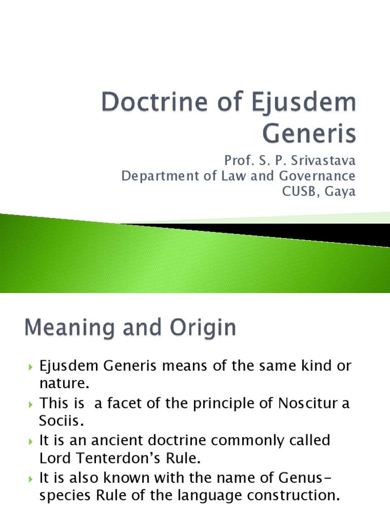 Doctrine of Ejusdem Generis PDF Statutory Interpretation Common Law