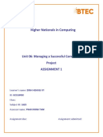 Higher Nationals in Computing: Unit 06: Managing A Successful Computing Project Assignment 1