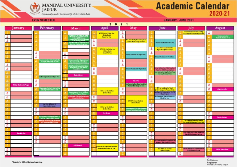 MUJ Academic CalendarFebruary To July 2021 PDF