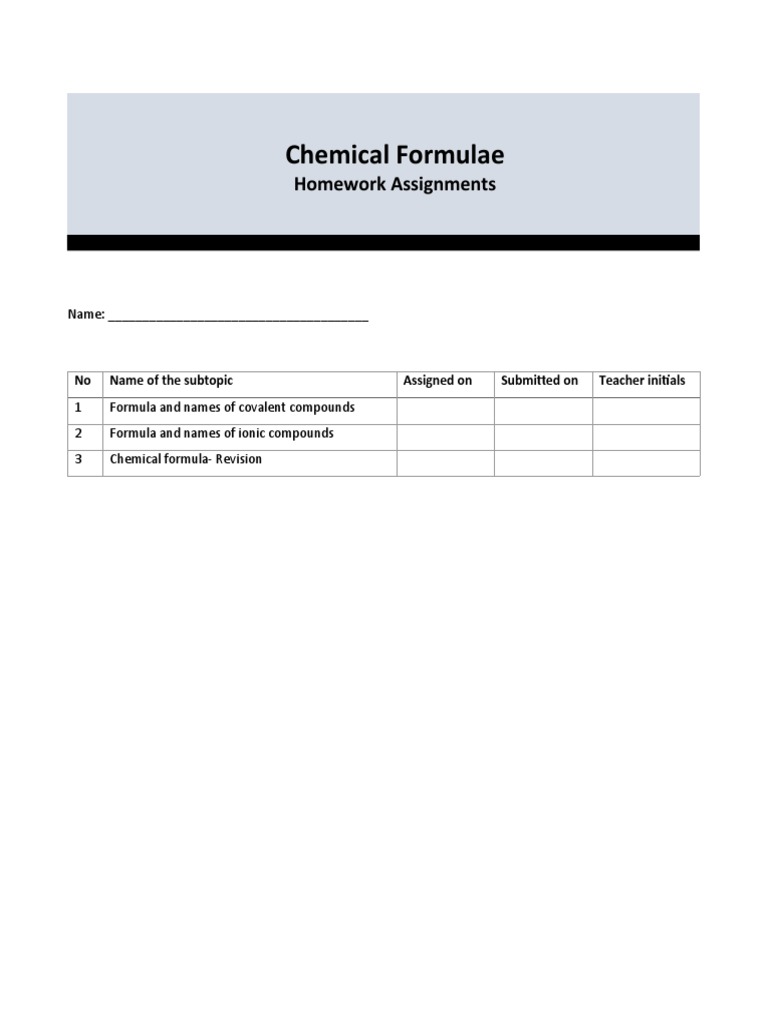 chemical formula homework