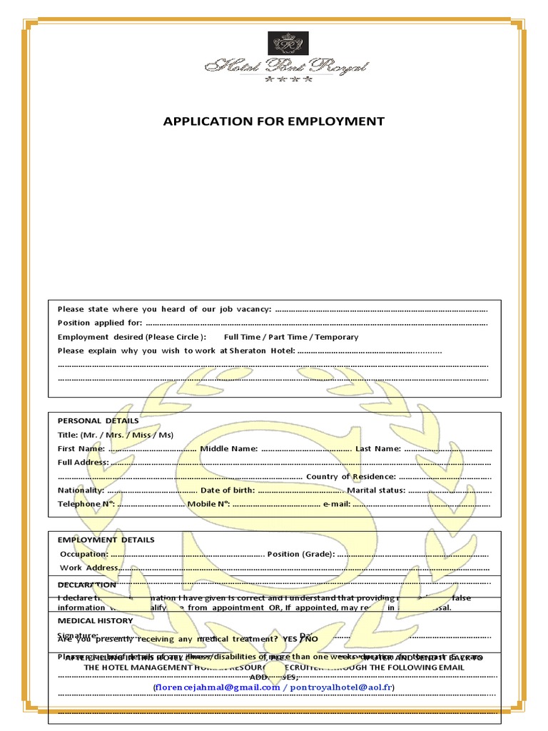 Hotel Employment Application Form | PDF | Business | Wellness
