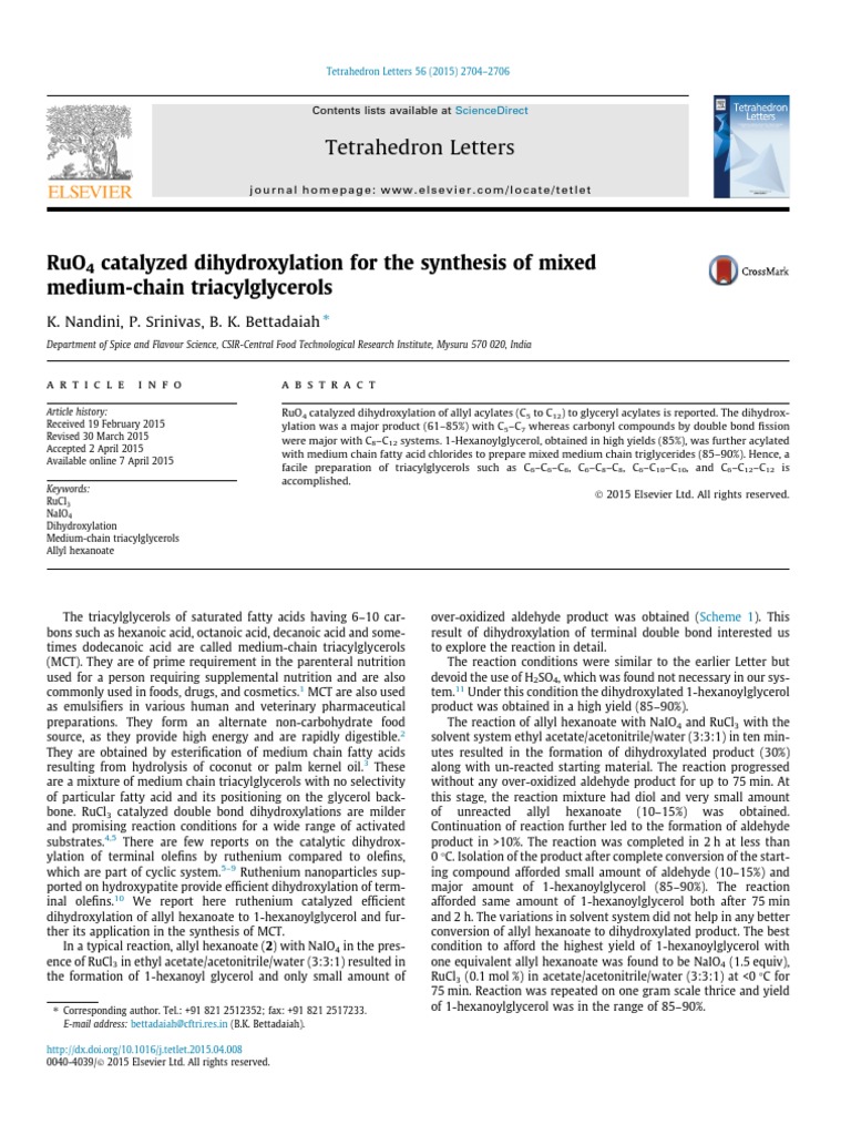 RuO4-Catalyzed Dihydroxylation for MCT Synthesis | PDF | Alkene ...