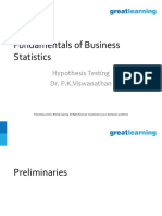 Fundamentals of Business Statistics: Hypothesis Testing Dr. P.K.Viswanathan