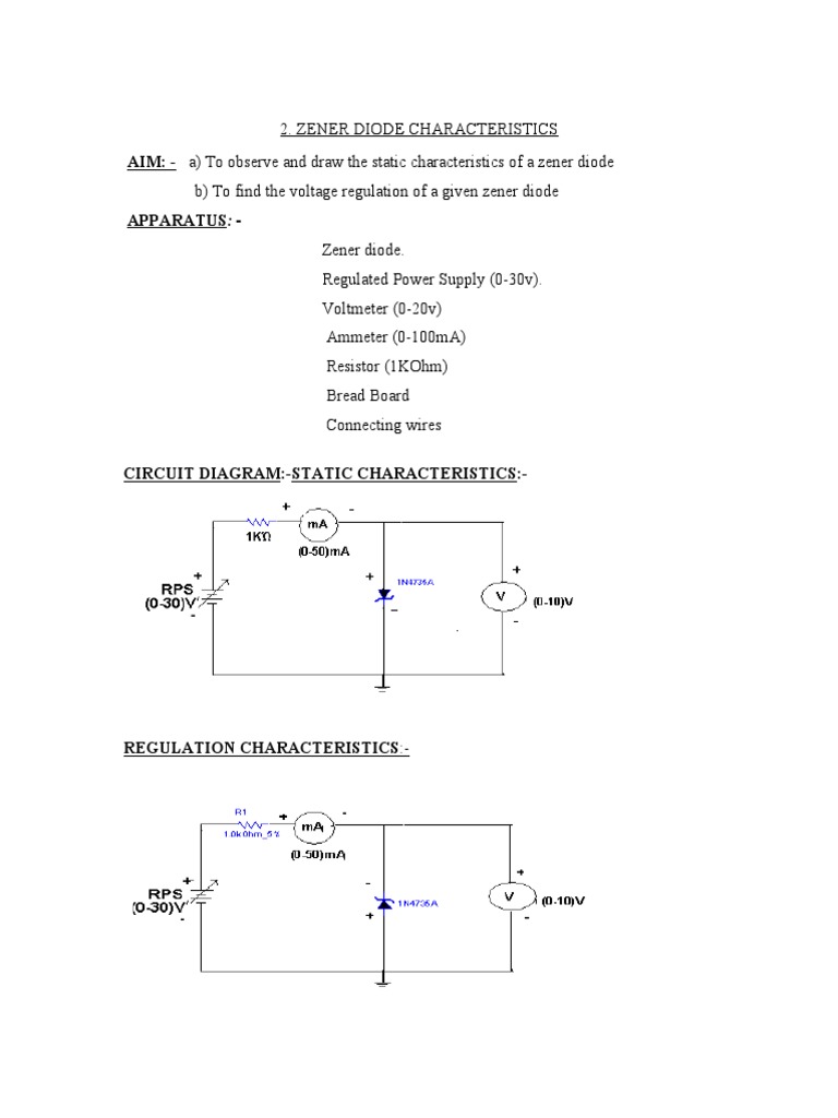 AIM A) To Observe and Draw The Static Characteristics of A Zener