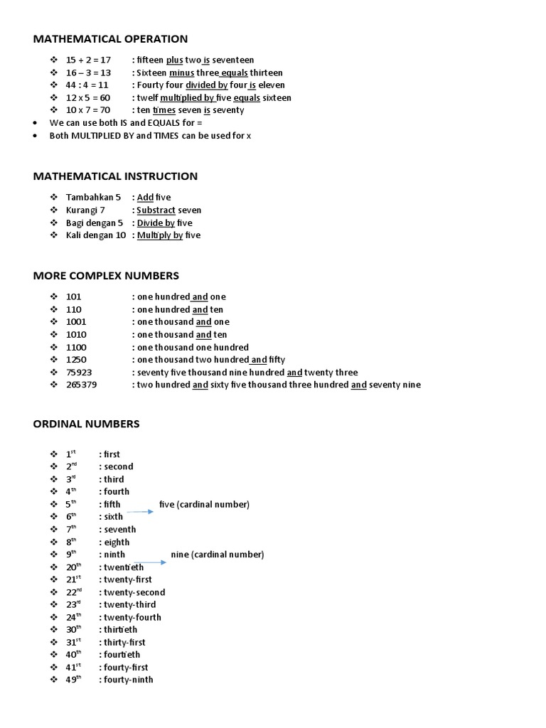 Math Operations and Number Guide | PDF