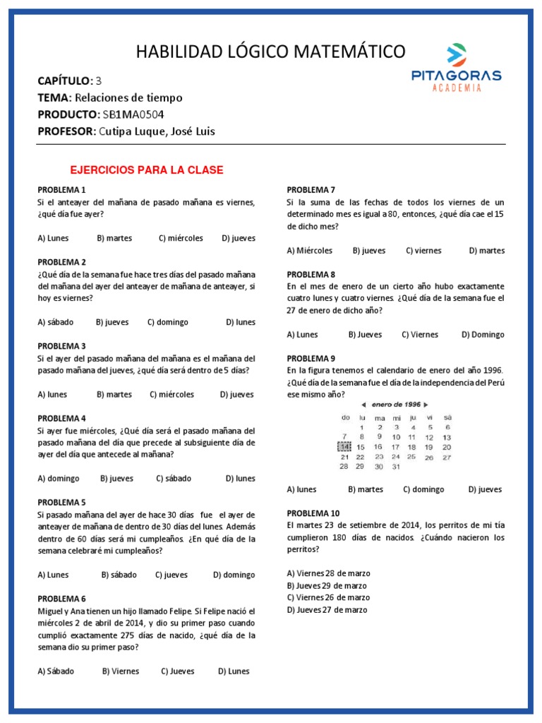 Problemas de días de la semana | PDF | Naturaleza | Enseñanza de matemática