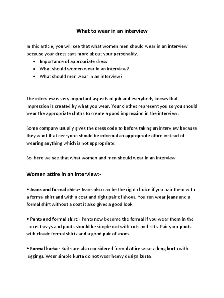 What To Wear in An Interview | Download Free PDF | Trousers | Clothing