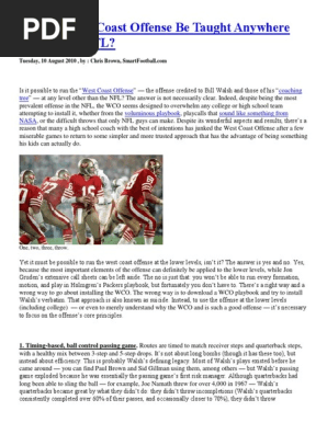 Can the West Coast Offense Be Taught Anywhere Besides the NFL - Chris Brown, SmartFootball