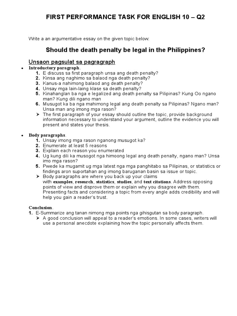 First Performance Task For English 10 - Q2 | PDF