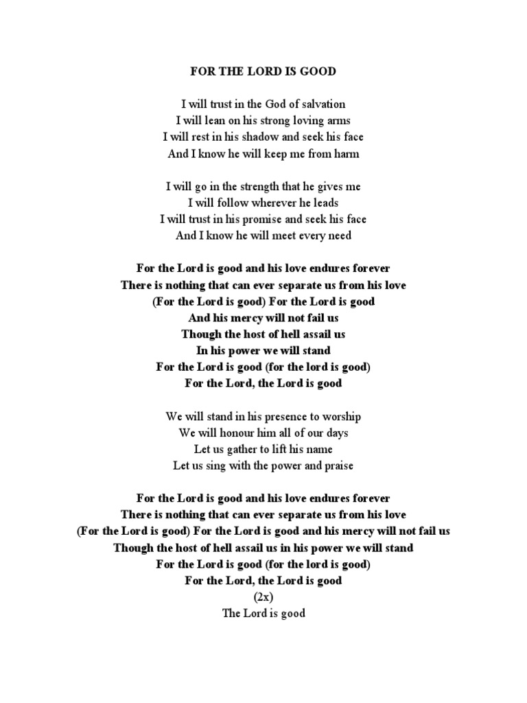 For The Lord Is Good | PDF