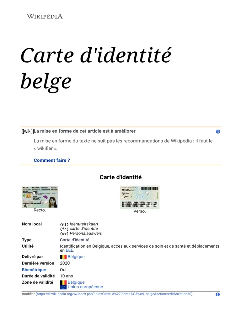 Carte D'identité Belge - Wikipédia, PDF, Document d'identité
