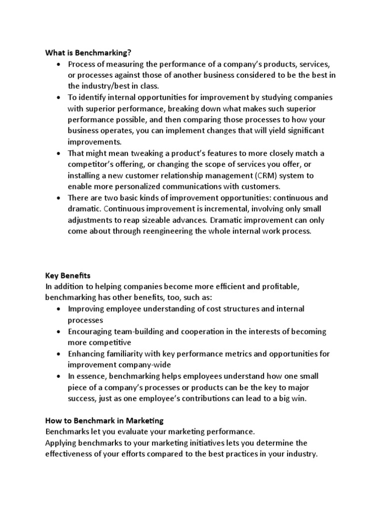 Understanding Benchmarking Basics | PDF | Benchmarking | Sales