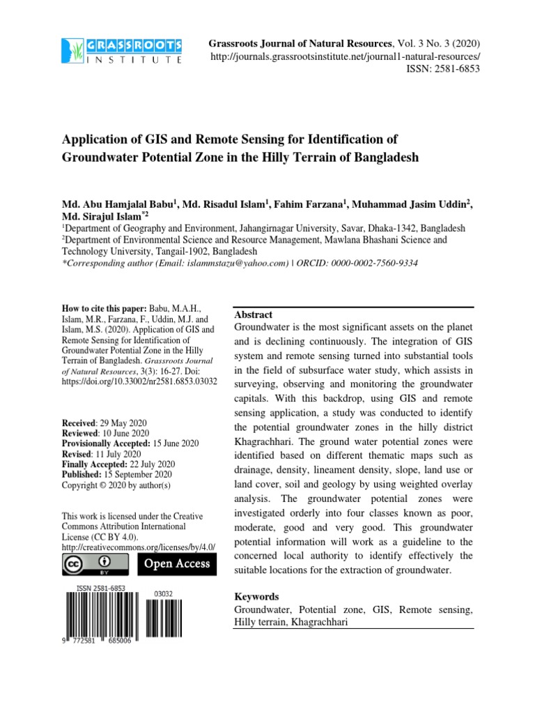 Application of GIS and Remote Sensing For Identification of Groundwater ...