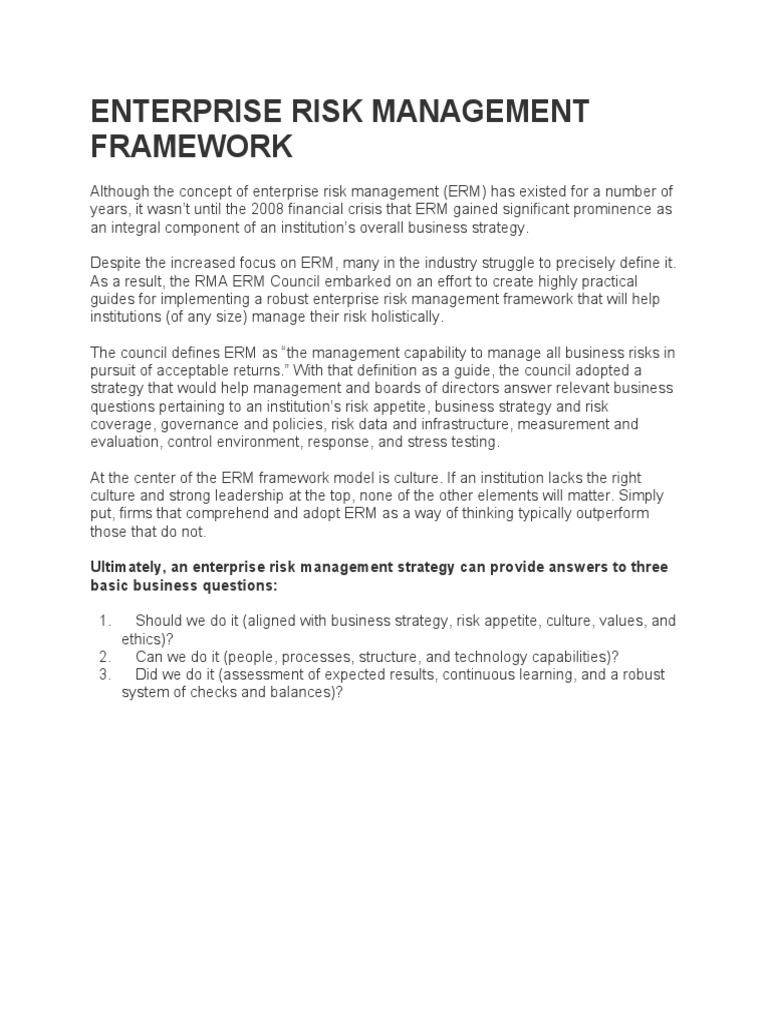 Enterprise Risk Management Framework Guide | PDF | Enterprise Risk ...