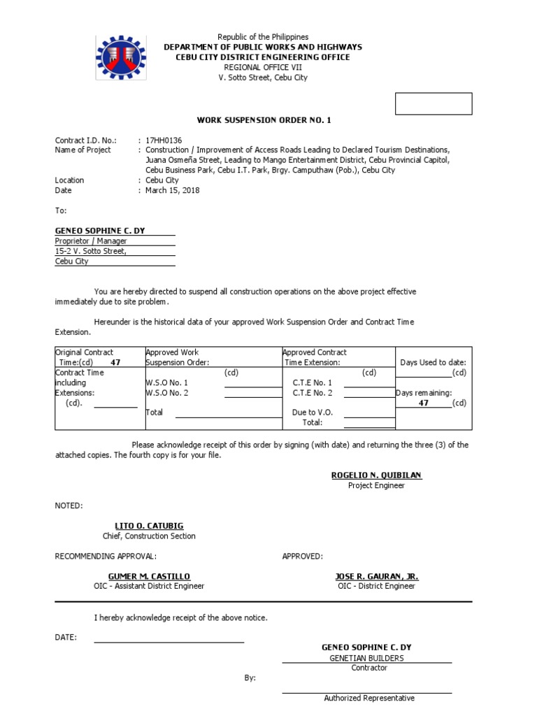 Work Suspension (17hh0136) PDF Philippines Economic Sectors