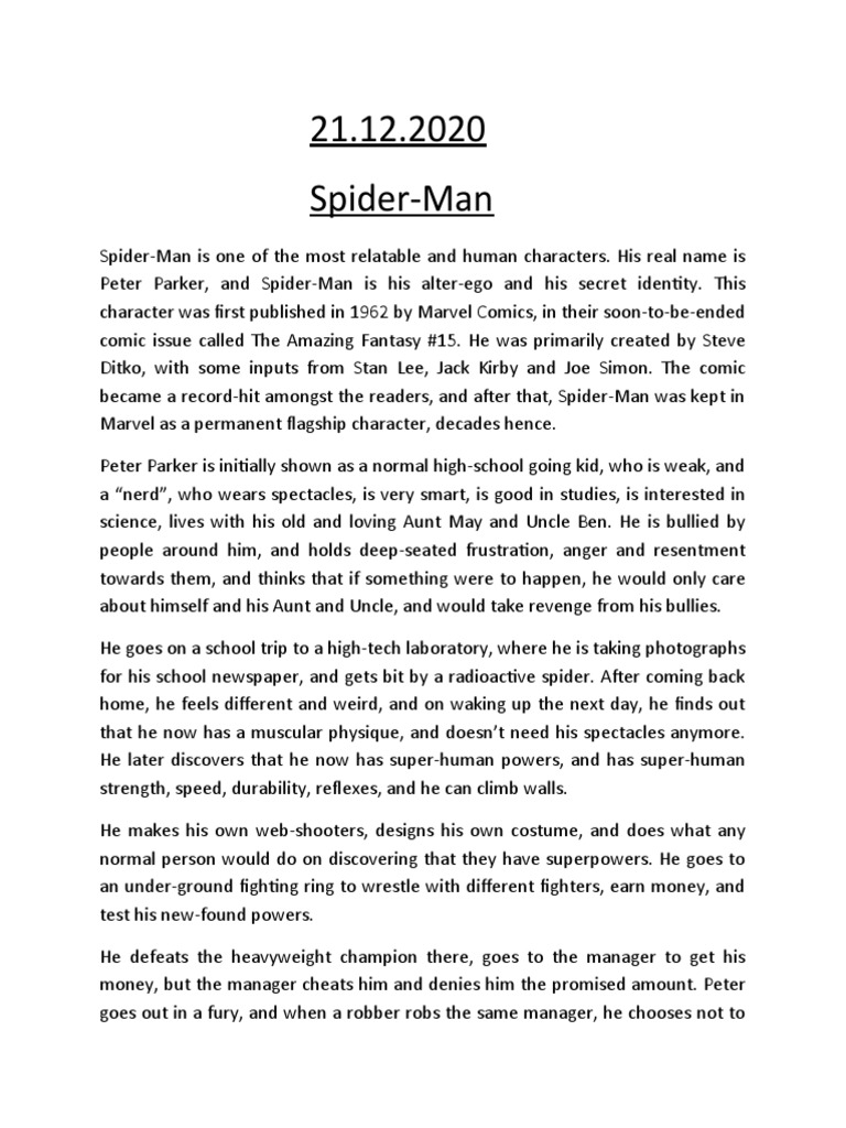 Spider-Man and His Origin Story - Article | PDF | Spider Man | Marvel ...