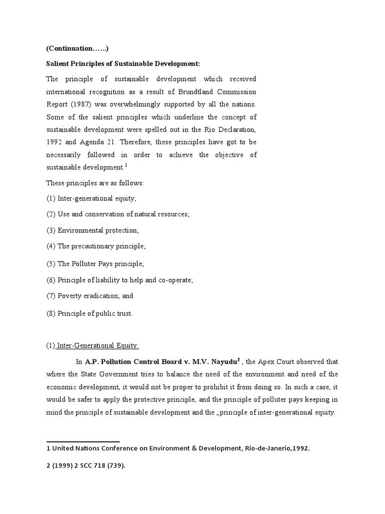 Salient Principles of Sustainable Development | PDF | Environmental ...