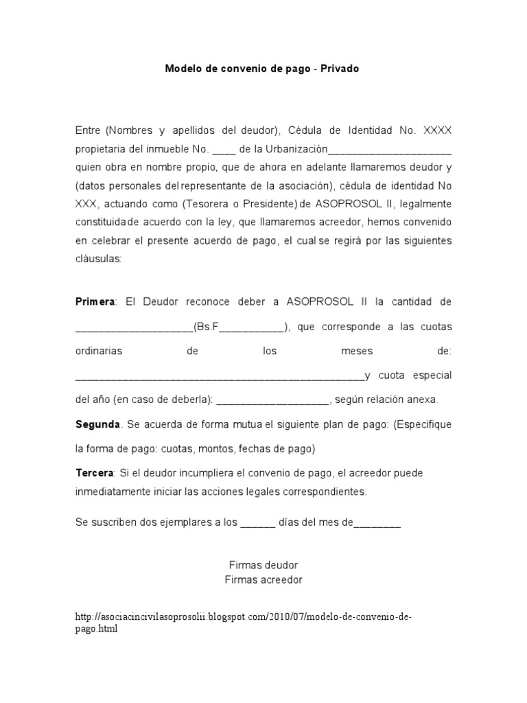 Convenio de pago word