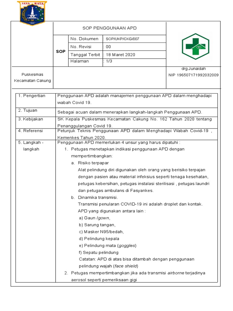 SOP Penggunaan APD untuk Covid-19 | PDF | Sains & Matematika ...