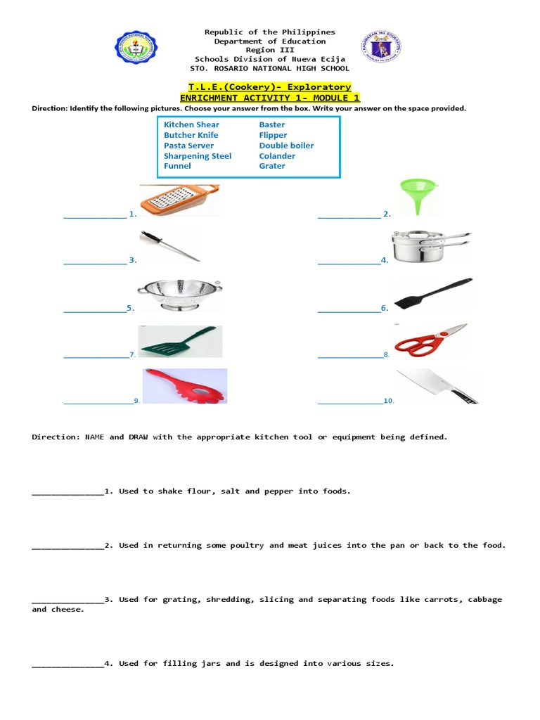 Cookery Tools & Equipment Quiz | PDF | Pasta | Foods