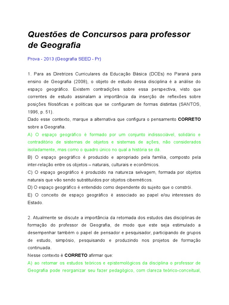 Questões de Concursos para Professor de Geografia | PDF | Geografia ...