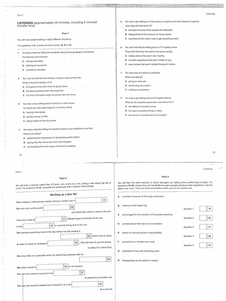 B2 Listening FCE FS 2 Test 5 Questions PDF