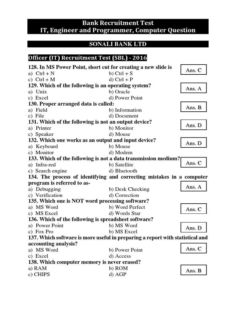 Bank IT Question, Computer | PDF | Computer Data Storage | Internet ...