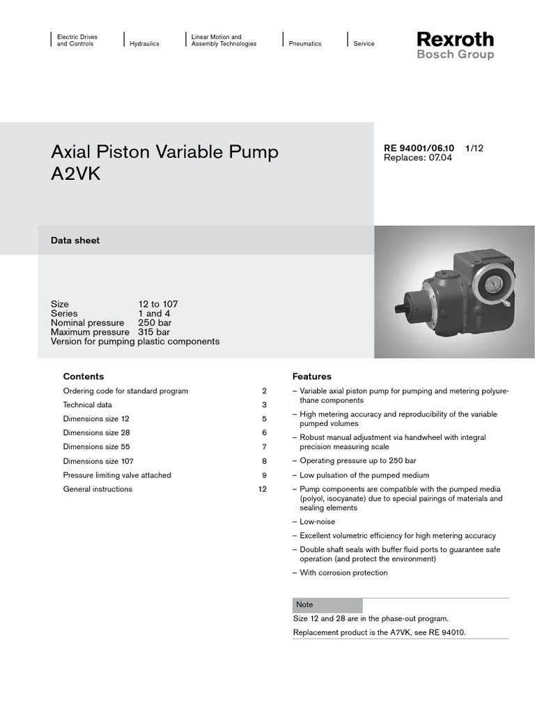 Axial Piston Variable Pump A2VK | PDF | Pump | Valve