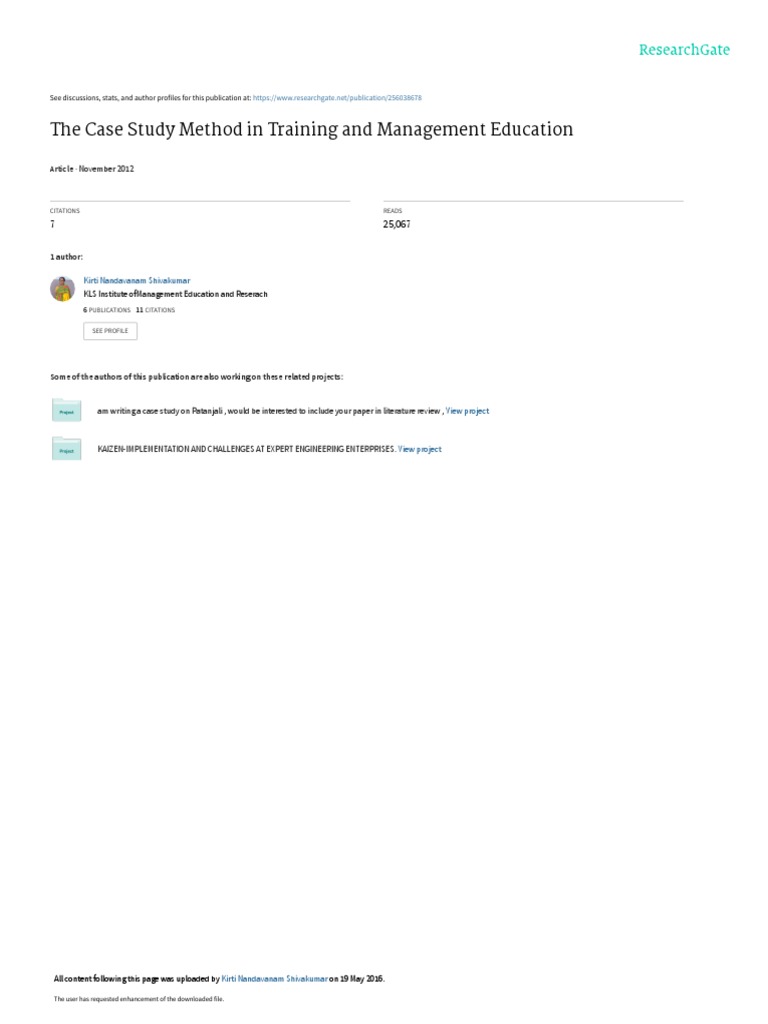 The Case Study Method in Training and Management Education November